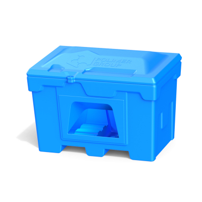 Ящик для песка, соли, реагентов и химикатов 500 литров с дозатором (синий)