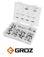 Набор из 110 пресс-масленок GROZ GFT/KIT/M-110 в пластиковом контейнере - М6,М8,М10/прямой,90° (GR43971)