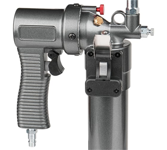 Шприц плунжерный пневматический для густой смазки с быстросъёмным соединением головки на тубу и поворотом рукоятки, 400 мл