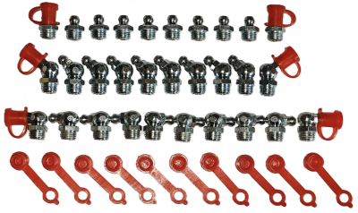 Набор пресс-масленок M10 с колпачками (H1-10 шт., H2-10 шт., H3-10шт.) + защ. колпачки красные 42 мм - 30 шт.Maslosmenka 010105-123