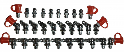 Набор пресс-масленок M6 с колпачками (H1-10 шт., H2-10 шт., H3-10шт.) + защ. колпачки красные 42 мм - 30 шт.Maslosmenka 010102-123