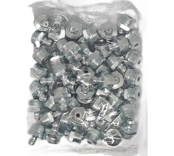 Пресс-масленка прямая оц. H1 M14x1.5, комплект 100 шт., оцинкованная сталь, Европейский стандарт DIN71412, MasloSmenka 010111-100