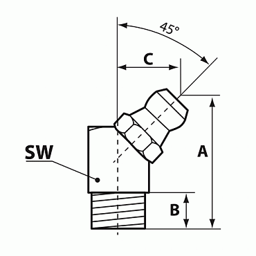 Коническая пресс-масленка угловая H2, 45°, G 3/8" SK, Pressol (15139)