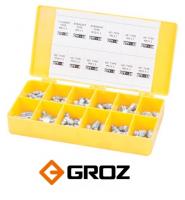 Набор из 110 пресс-масленок GROZ GFT/KIT/M1-110 в пластиковом контейнере - М6,М8,М10/прямой,45°,90° (GR43991)