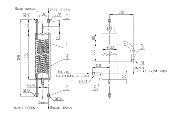 Холодильник отбора проб двухточечный Корал ХДОПВ-125-40