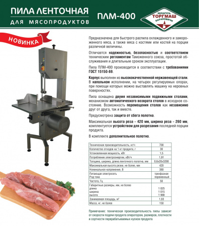 Пила ленточная для мясопродуктов ПЛМ-160 (300 кг/ч, 220В)