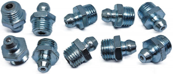 Пресс-масленка MasloSmenka прямая, H1 G 3/8" UNF, комплект 10 шт, оцинкованная сталь, Европейский стандарт DIN71412, 010123-10