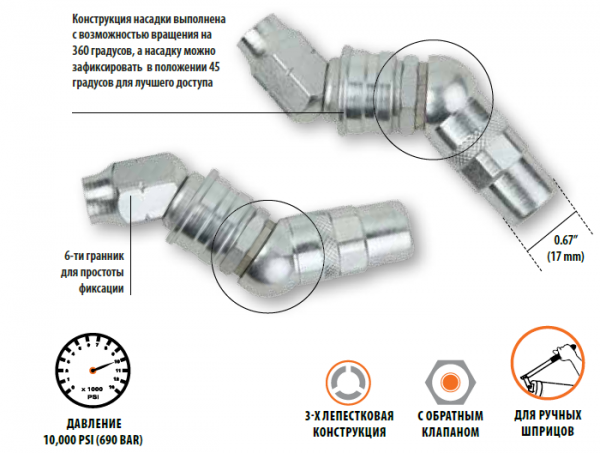 Гидравлическая 3-х лепестковая насадка HC/SW/3/B 360 градусов для ручных шприцев (GR43560)