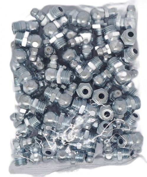 Пресс-масленка угловая оц. H3 M10x1,25, комплект 100 шт., оцинкованная сталь, Европейский стандарт DIN71412, MasloSmenka 010305-100