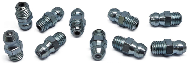 Пресс-масленка MasloSmenka прямая оц. H1 G 1/4" UNF, комплект 10 шт., оцинкованная сталь, Европейский стандарт DIN71412, 010122-10