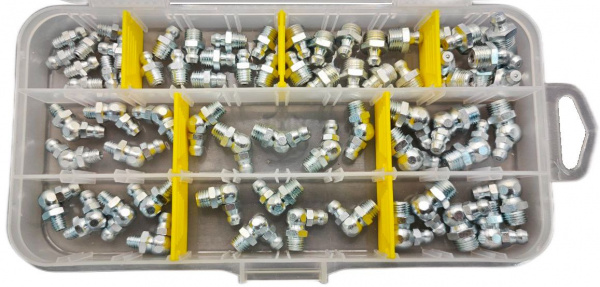 Набор пресс-масленок 140 шт.,(PREMIUM QUALITY), оцинкованная сталь (H1, H2, H3, R1/8), арт. MS012007