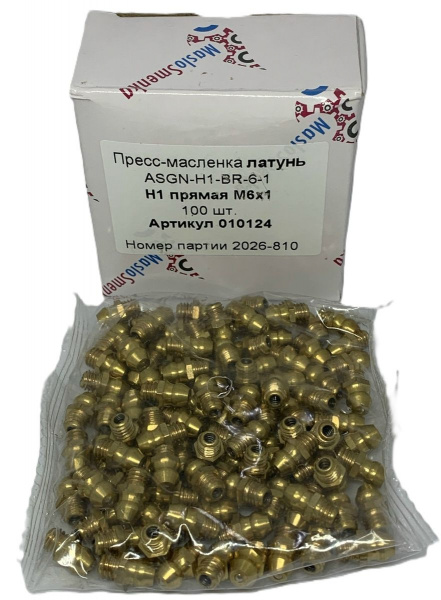 Пресс-масленка MasloSmenka прямая, H1 M6x1, латунь, 010124