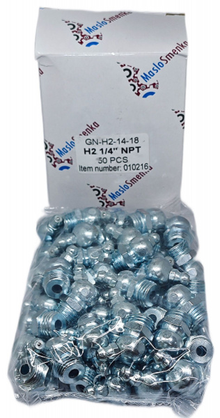 Пресс-масленка угловая H2 R1/4"NPT, оцинкованная сталь, комплект 10 шт., 010216-10