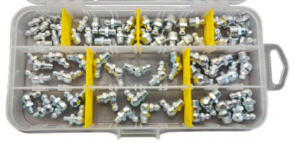 Набор пресс-масленок 70 штук,(PREMIUM QUALITY), оцинкованная сталь (Н1, H2, H3, R1/8) арт.MS012006